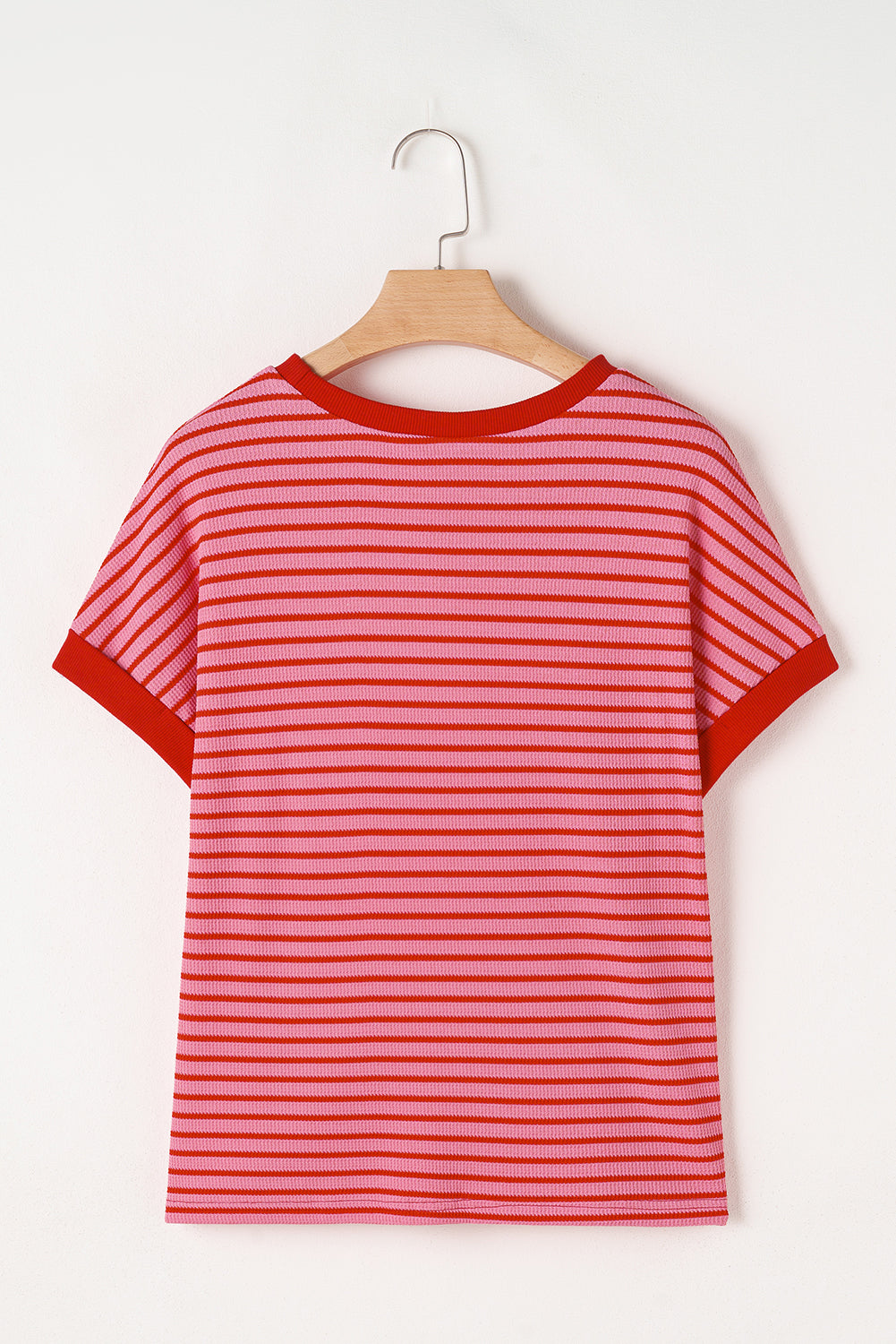 Pink Stripe Knitted Round Neck T Shirt