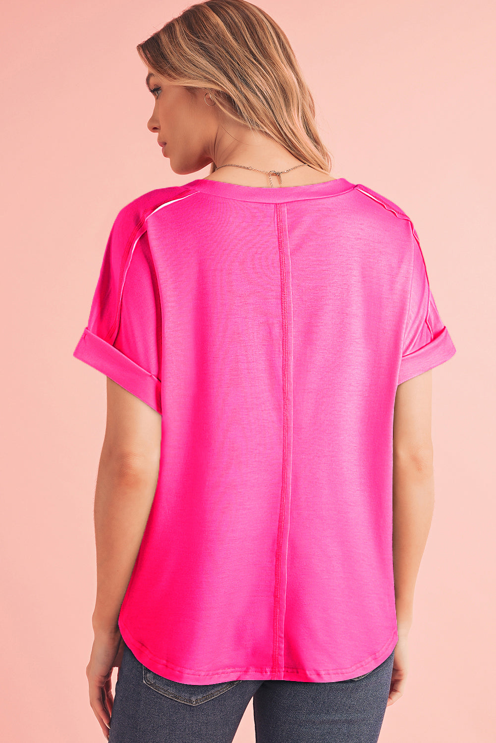 Green & Rosy Colorblock Exposed Seam Tee