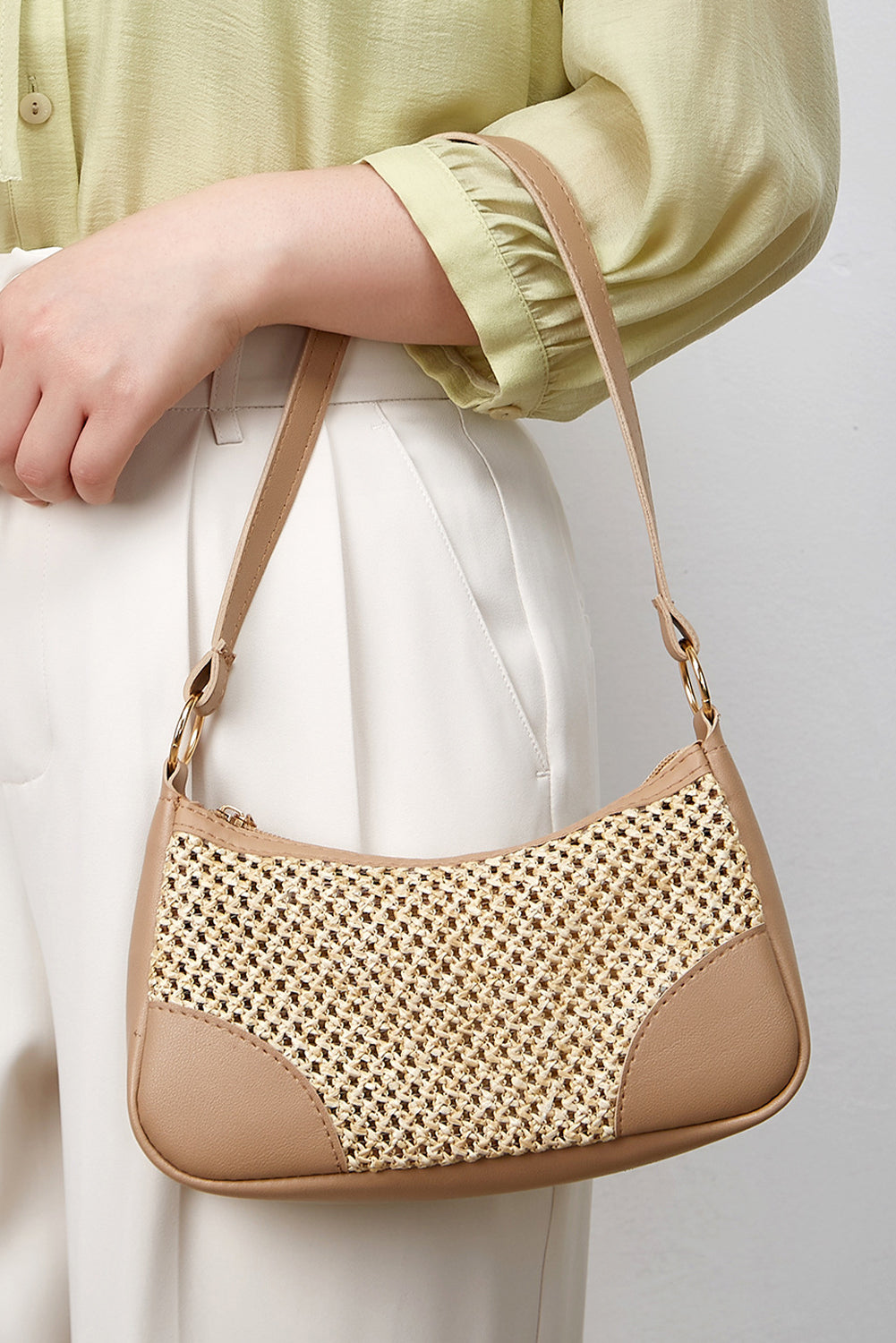 Khaki Woven Casual Shoulder Bag