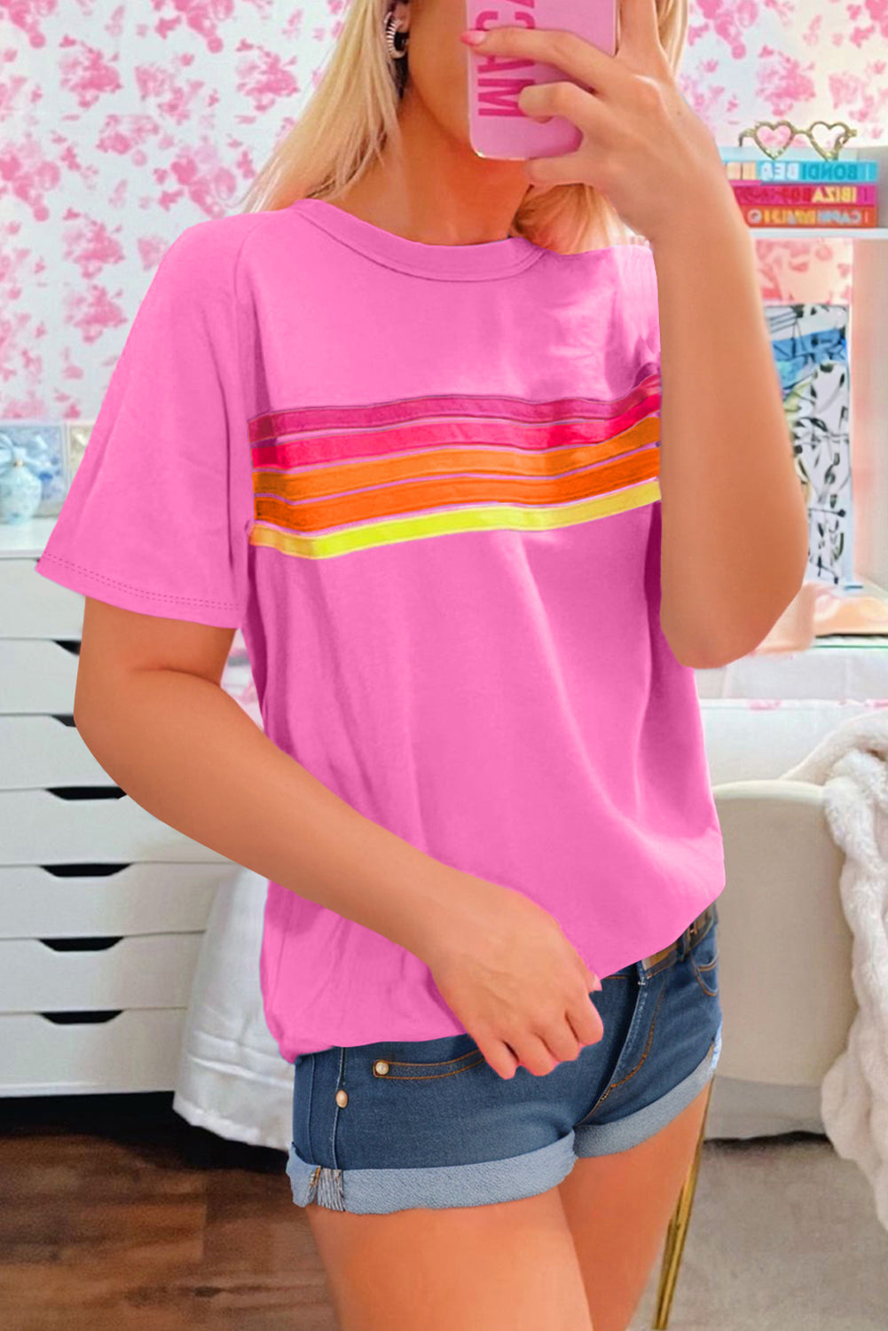 Beau Blue Colorful Striped Casual Tee