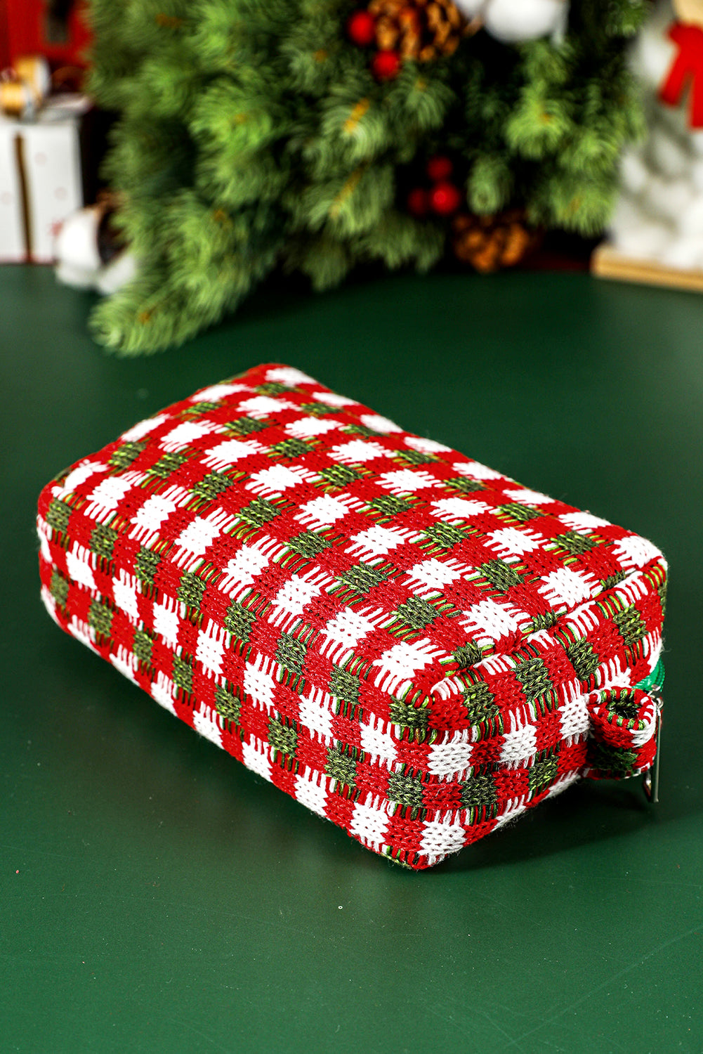 Racing Red Christmas Crochet Zipper Makeup Bag