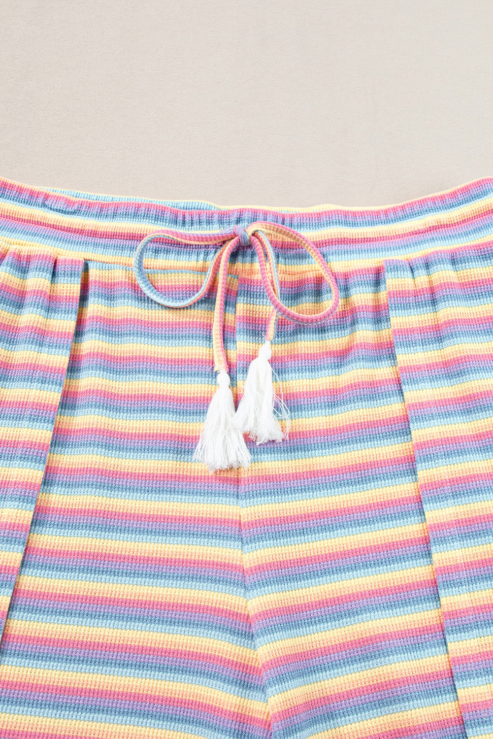 Black Stripe Rainbow Tee and Tassel Drawstring Wide Leg Pants Set