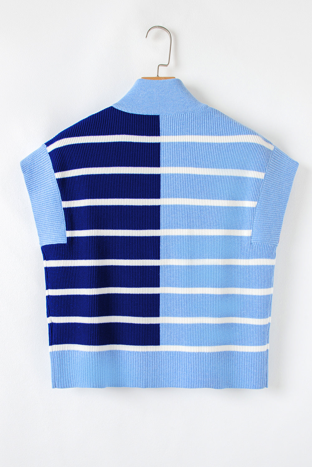 Sky Blue Stripe Quarter Zip Collar Knit Vest