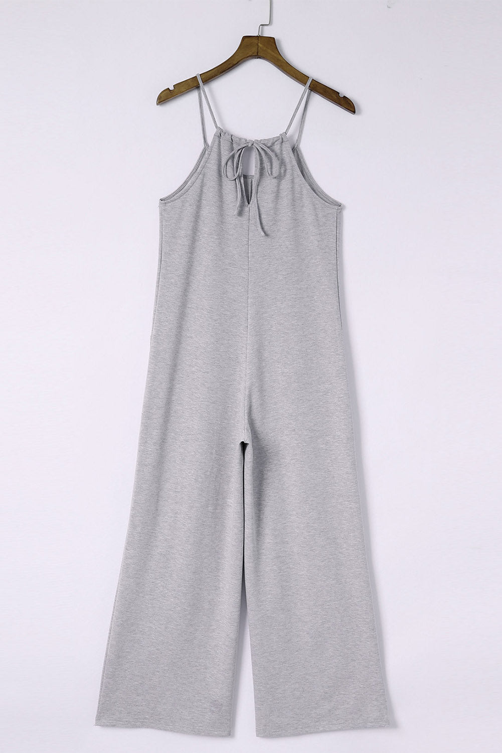 Gray Loose Fit Side Pockets Spaghetti Strap Wide Leg Jumpsuit