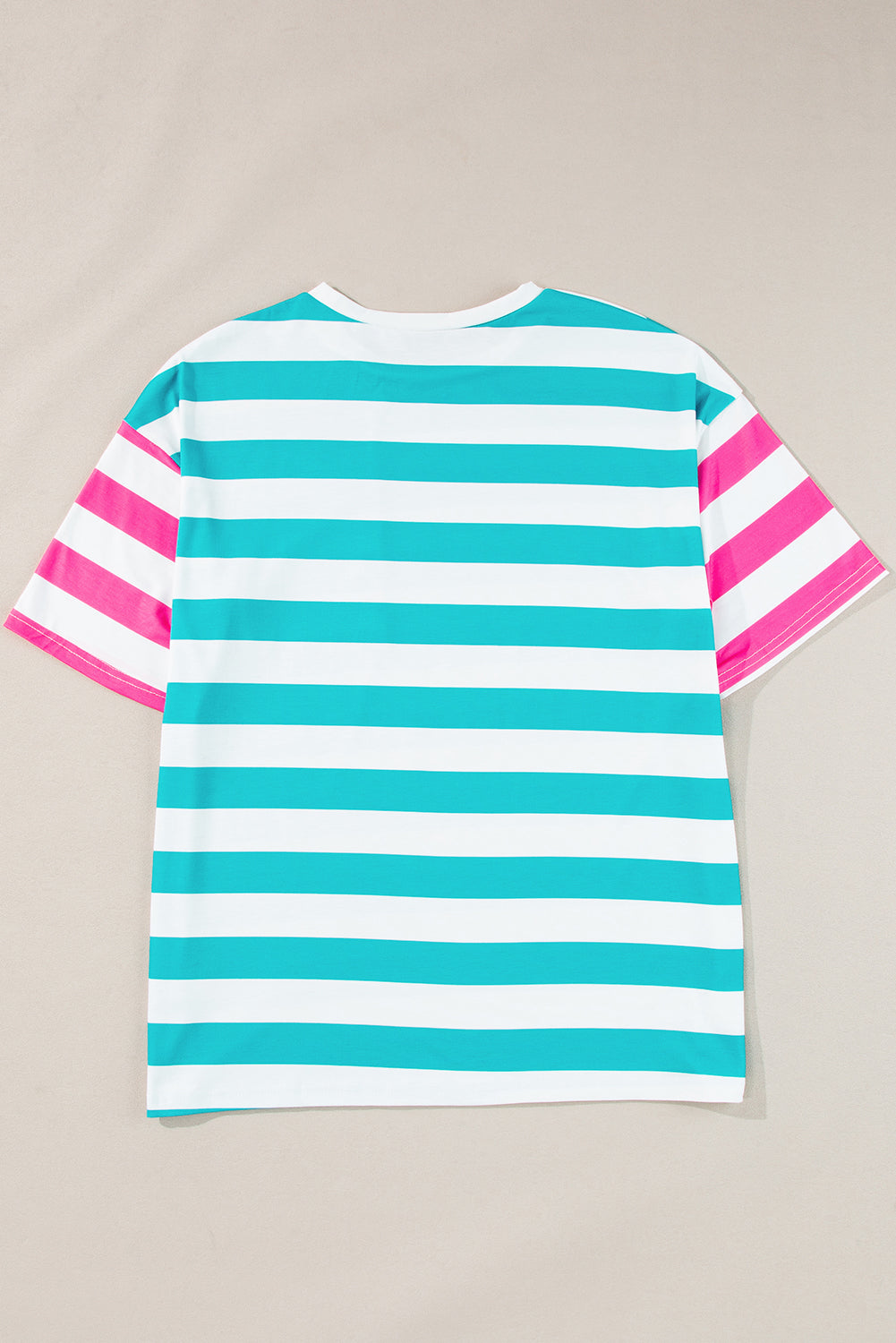 Pink Stripe Patch Pocket Drop Sleeve Slits T Shirt