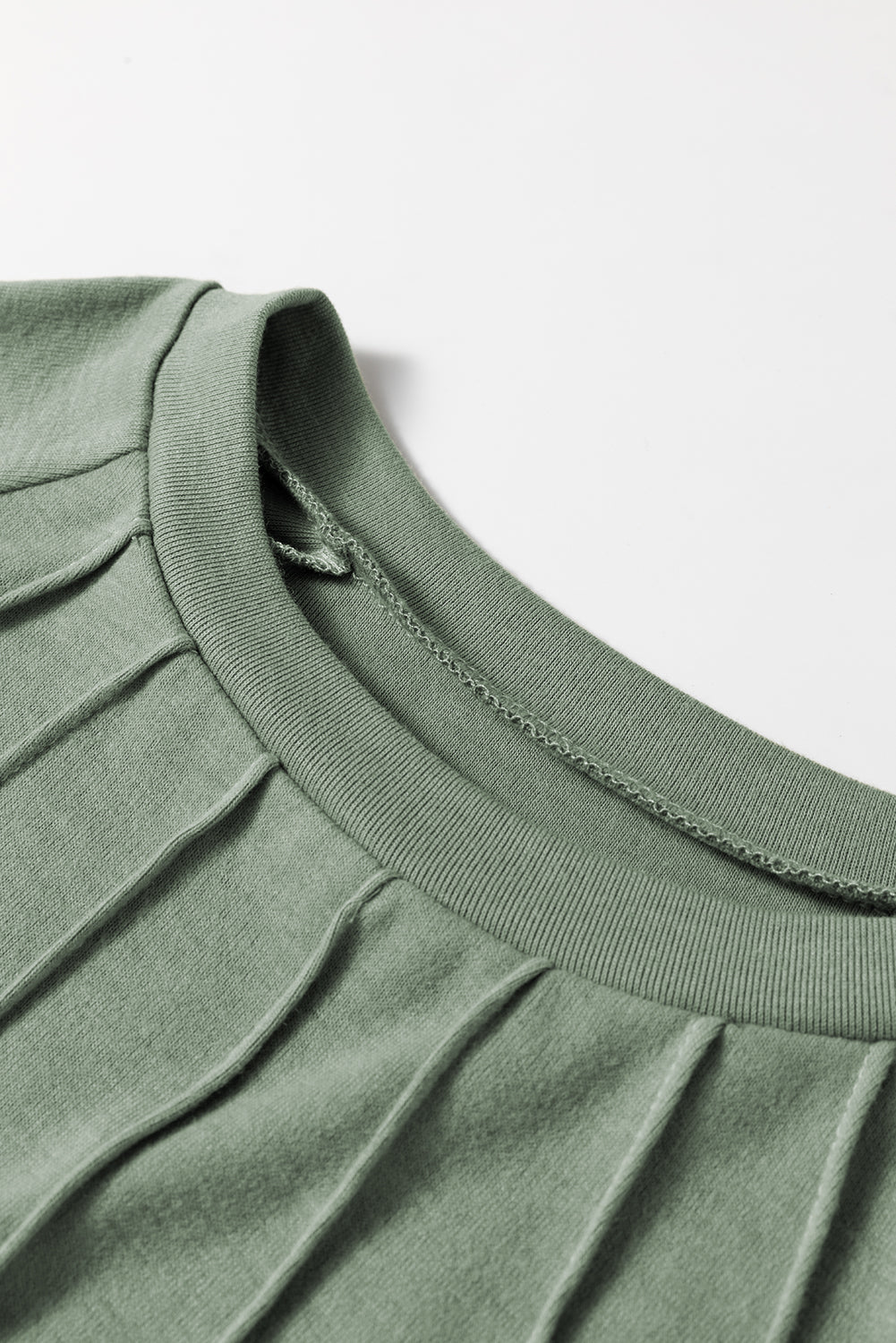 Grass Green Seam Detail Lace Contrast Cuffs Raglan Sleeve Top