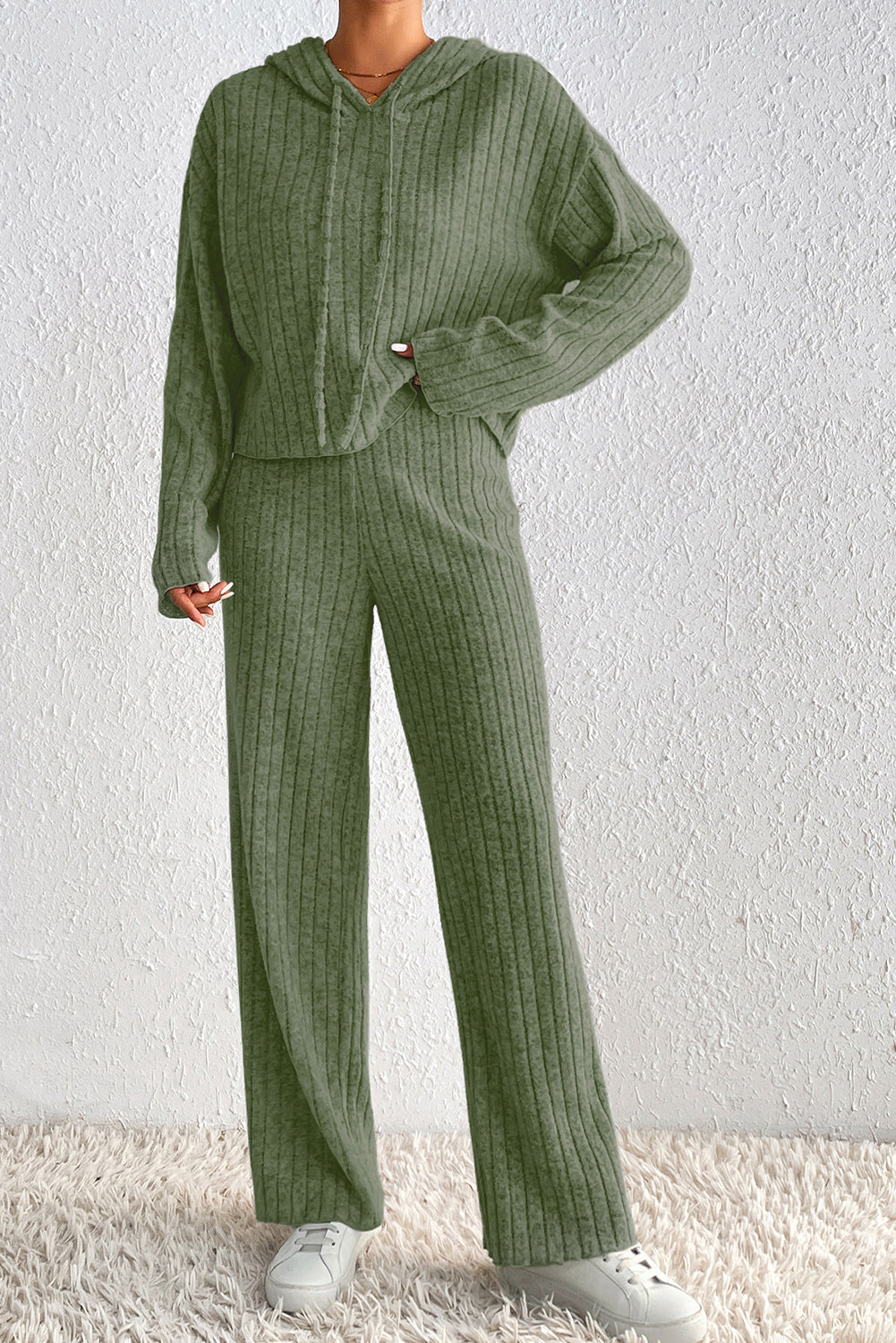 Vineyard Green Hooded Long Sleeve Top and Pants Set