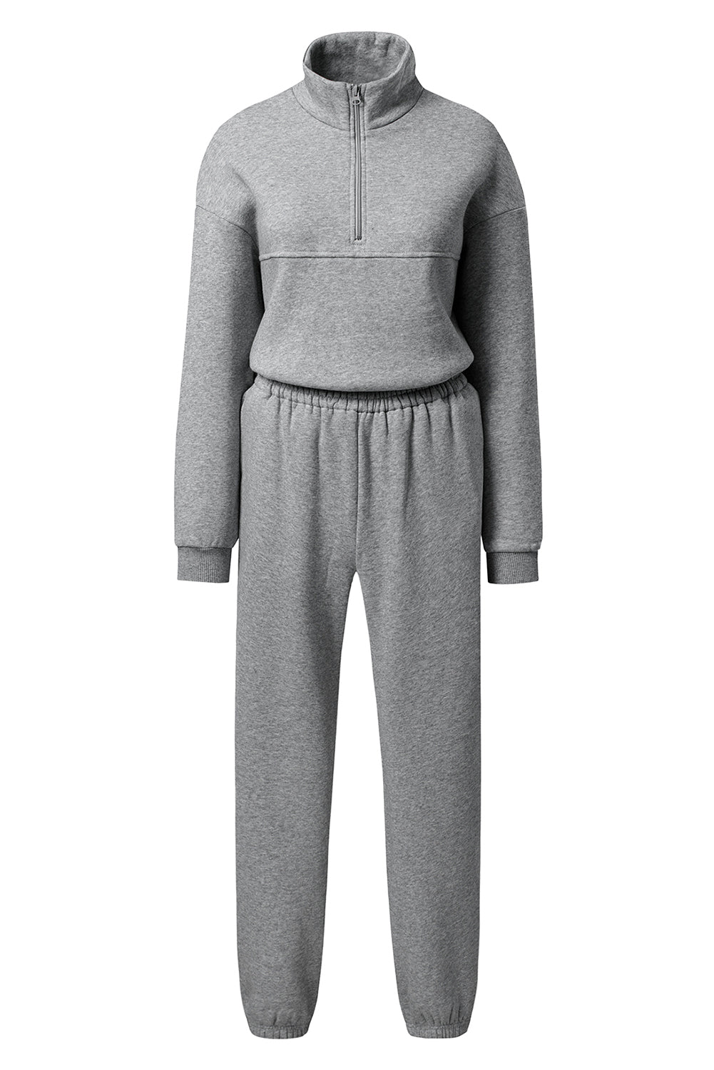 Light Grey Half Zip Drop Shoulder Sweatshirt And Sweatpants Two Piece Set