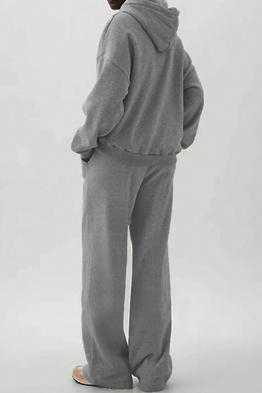 Gray Loose Warm Hooded Sweatshirt Sweatpants Two-piece Set