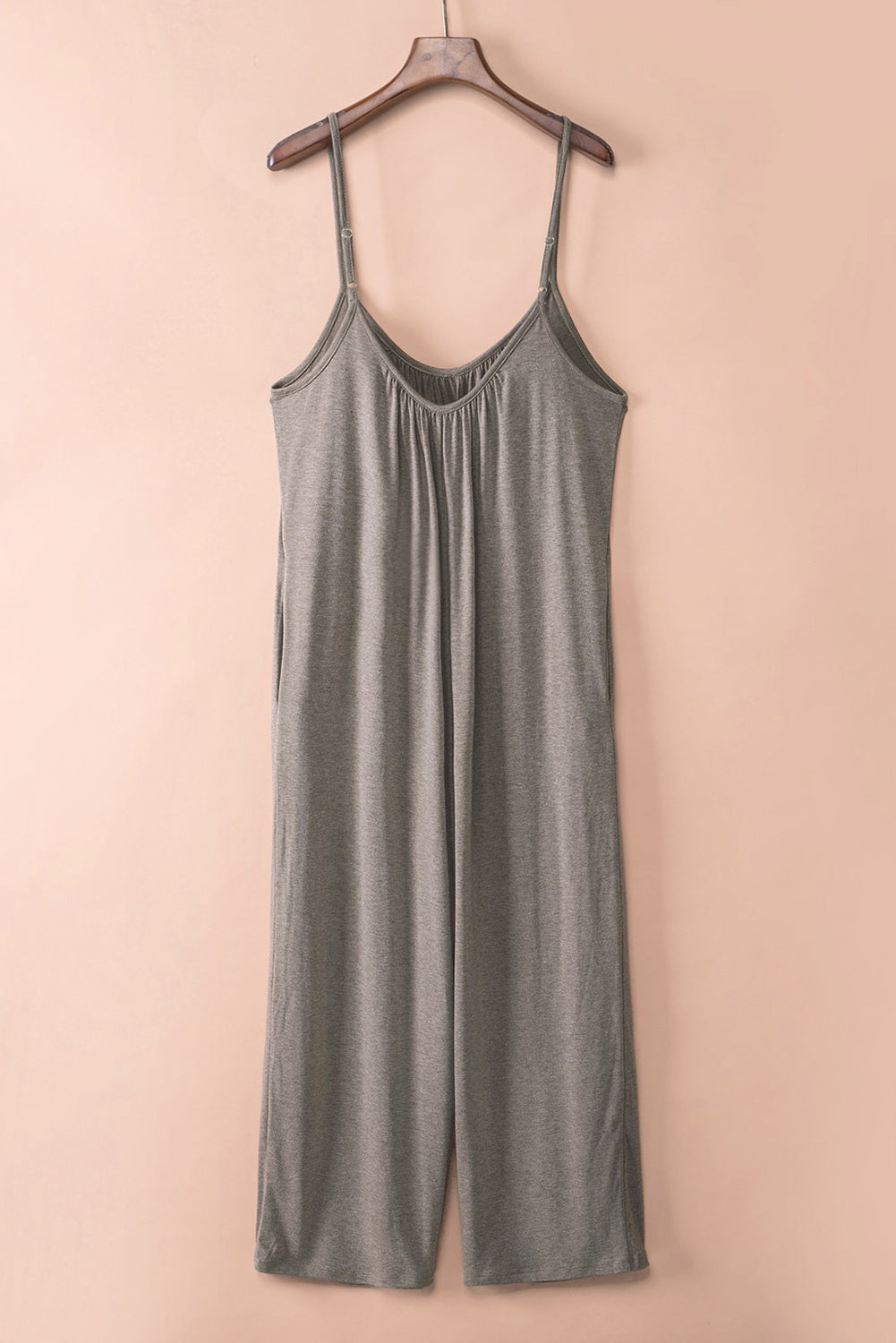 Grey Casual Spaghetti Straps Wide Leg Pocketed Jumpsuits