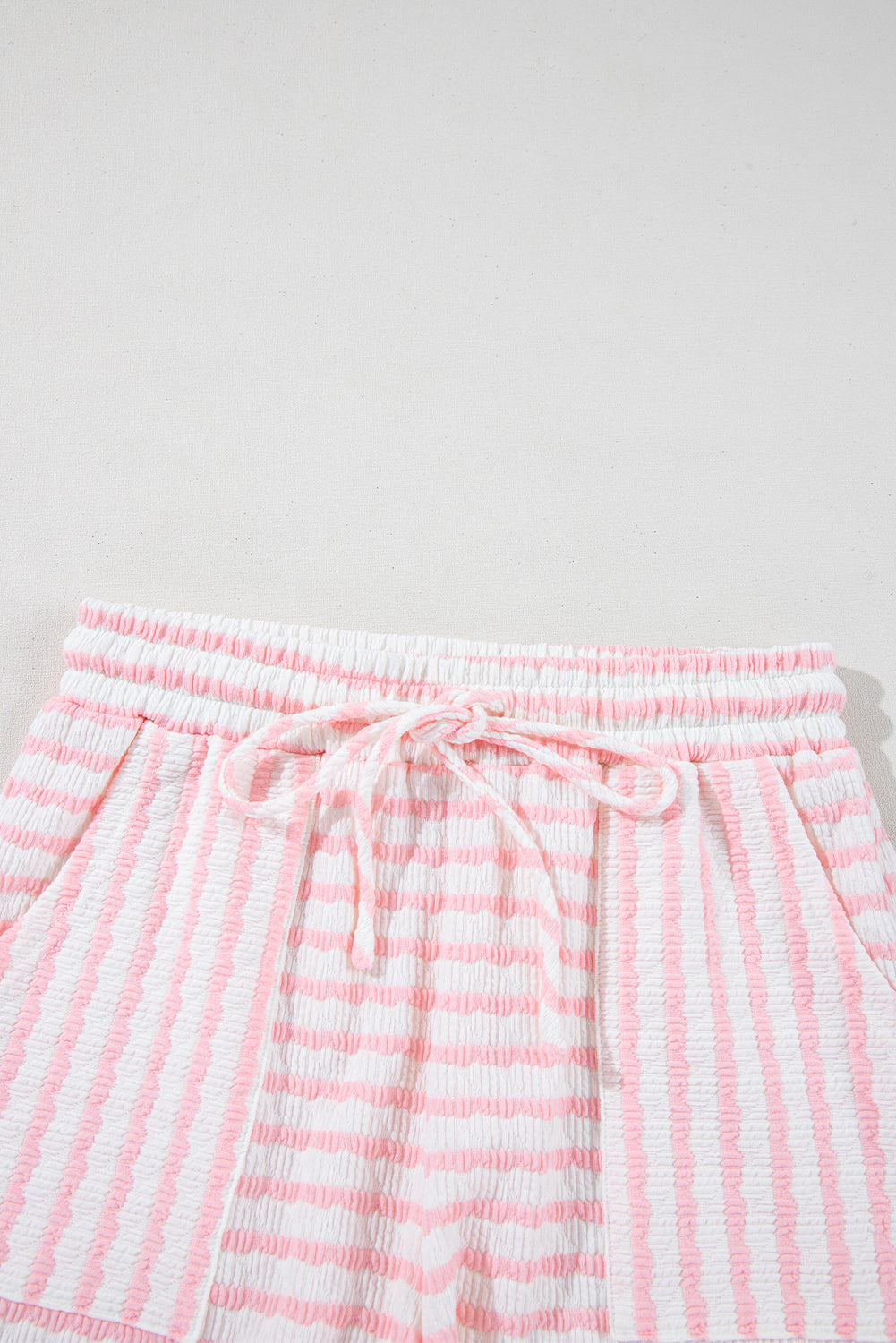 Pink Striped Print Short Sleeve Top and Pocket Shorts Set